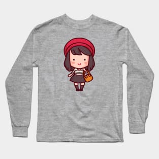 Kawaii French Parisian Girl Character Long Sleeve T-Shirt